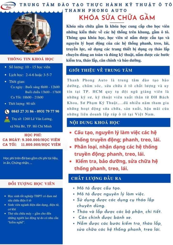 khóa học sửa chữa gầm ô tô