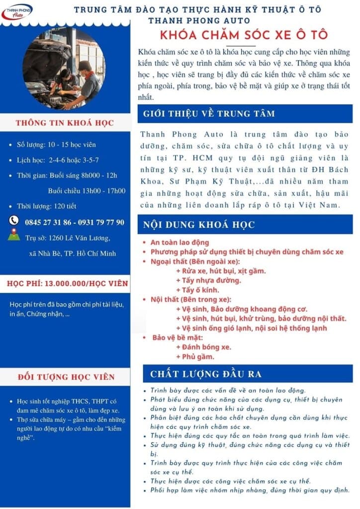 khóa học chăm sóc xe ô tô